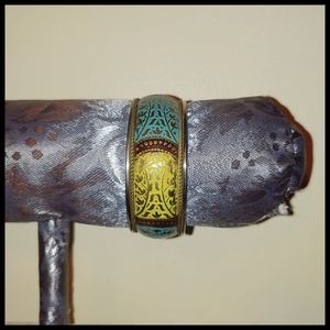 Green and Blue Open Bangle on Silver and Copper Tone